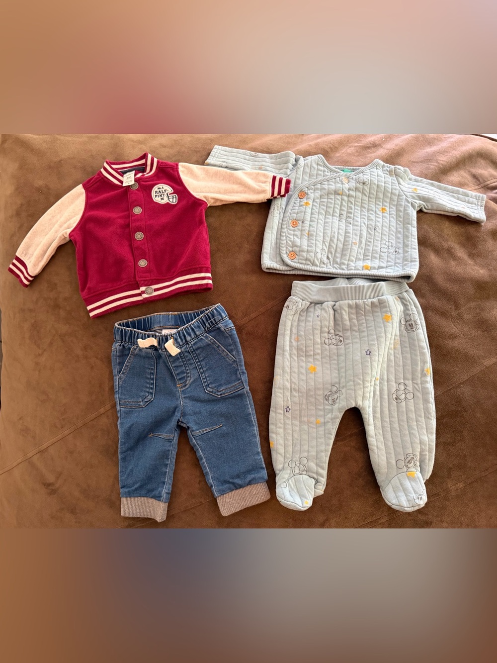 Carter's Red and Cream Baby Jacket Layered with Denim and Light Blue Pieces